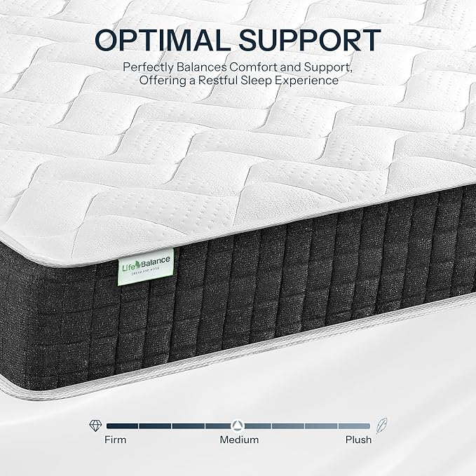 Life Balance Hybrid 10 Inch King Size Mattress, Medium Firm, Supportive Foam & Innerspring Coils, Pressure Relief & Spinal Alignment, Mattress in a Box, Made in USA, CertiPUR-US Certified, CE-10-K