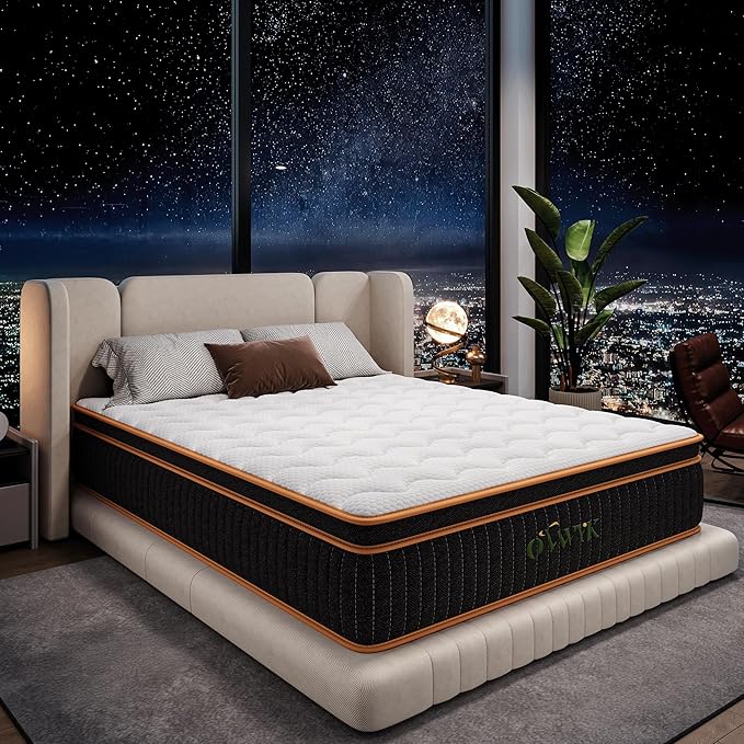 Queen Mattress 10 Inch, Hybrid Mattress Queen Size Bed in a Box, Memory Foam and Individual Pocket Springs, Edge Support, Motion Isolation & Pressure Relief, Medium Firm, 365-Night Trial