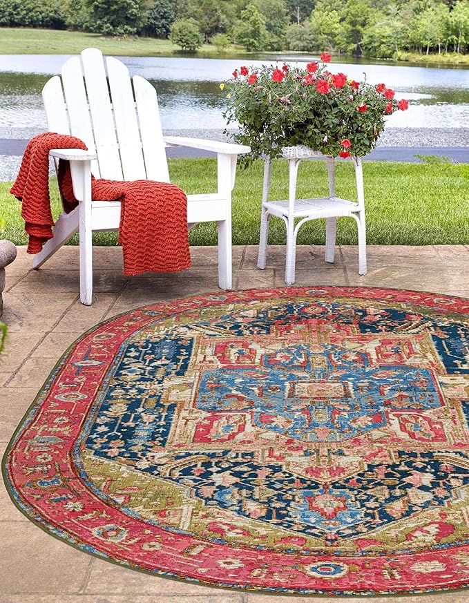 Unique Loom Outdoor Traditional Collection Area Rug - Limon (7' 10" x 10' Oval Multi/Red)