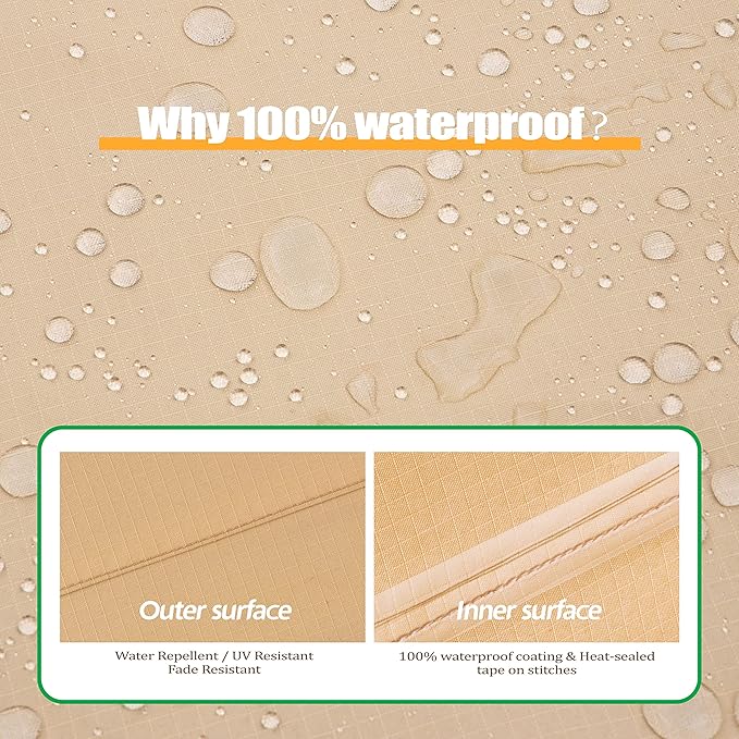 F&J Outdoors Patio Furniture Covers, Waterproof Anti-UV for Table and Chairs Set, Beige, 102"x74"