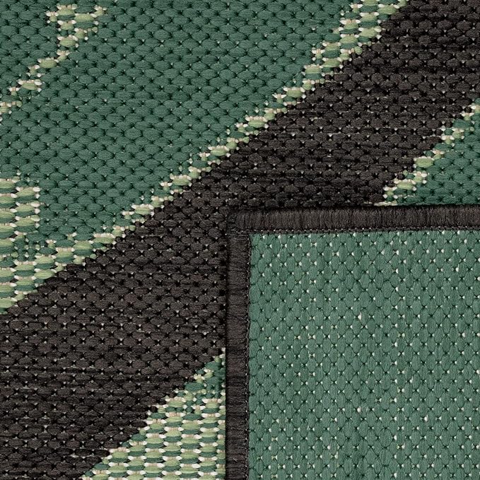Outdoor Rug Black Green with Floral Palm Leaf Design Waterproof, Size: 5'3" x 7'7"