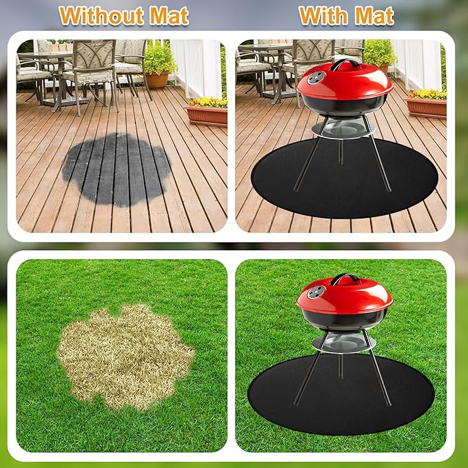 48'' Fire Pit Mat for Solo Stove Bonfire, Round Grill Mats for Outdoor Grill Fireproof Waterproof BBQ Grill Mat for Solo Stove Accessories, Grill Matt for Outdoor Grill Deck Protector