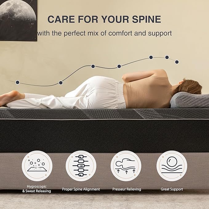 Twin XL Mattress 10 Inch Charcoal Gel Memory Foam in a Box, CertiPUR-US Certified Fiberglass Free, Cooling Mattress, Made in The USA of US Foam, 80" × 38" × 10", Medium