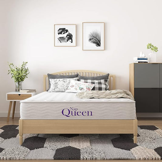 NapQueen 6 Inch Innerspring Queen Size Medium Firm Support Relief Mattress, Bed in a Box, White