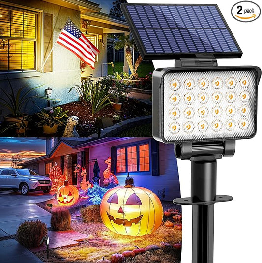 Solar Spot Lights Outdoor Waterproof for Flag, Tree, House, Garden, Yard, Landscape Spotlights for Accent Uplighting Halloween Christmas Decorations-2 Pack