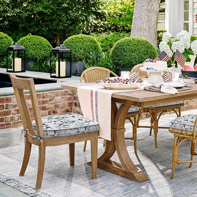 Set of 4 Outdoor Chair Cushions 19"x19"x2",Water Repellent Dining Seat Cushion with Ties and Removable Covers, Chair Cushions for Indoor and Patio Furniture, Damask Lapis