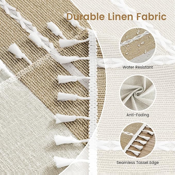 puredown® Rustic Rectangle Tablecloth, Waterproof Cotton Linen Tablecloth with Tassel, Wrinkle Free Farmhouse Table Cloths for Kitchen Dining Outdoor, 55"x70",4-6 Seats, Coffee