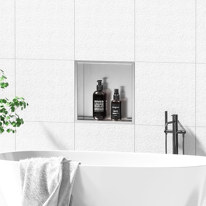 Stainless Steel Shower Niche 12" X 12", No Tile Needed Wall Niche, Recessed Shower Shelf for Bathroom Storage, Brushed Nickel