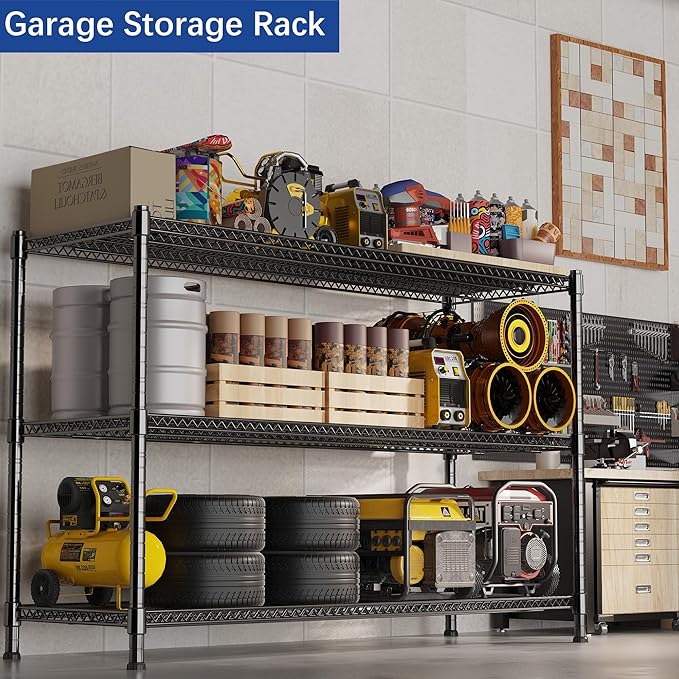 REGILLER 3-Wire Shelf Adjustable Heavy Duty Storage Shelves,Metal Organizer Wire Rack for Laundry Bathroom Kitchen Pantry Closet Garage Shelving(Black,24" Dx59.6 Wx47.6 H)
