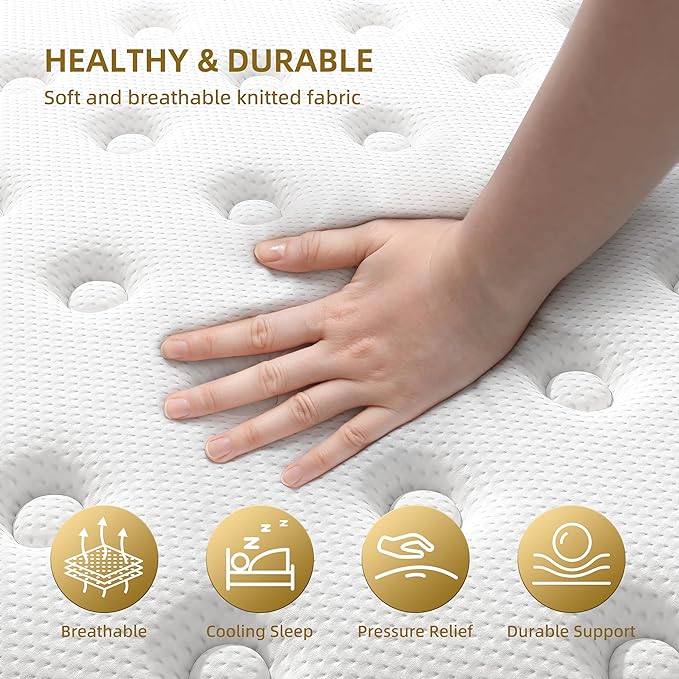 Cooling Gel Queen Size Mattress 10 Inch Hybrid Queen Mattress in a Box with Pocketed Springs Memory Foam for Back Pain & Pressure Relief with CertiPUR-US Certified Foam