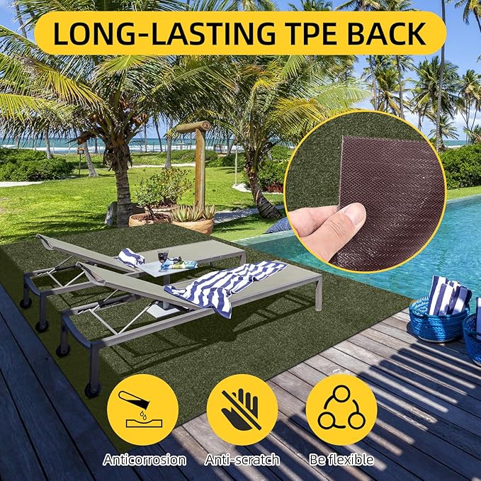 Marine Carpet,5 FT x 25 FT Olive Green Indoor Outdoor Carpet 0.2" Thick with Water-Proof TPE Backing, Non-Slide for Home, Patio, Porch, Deck