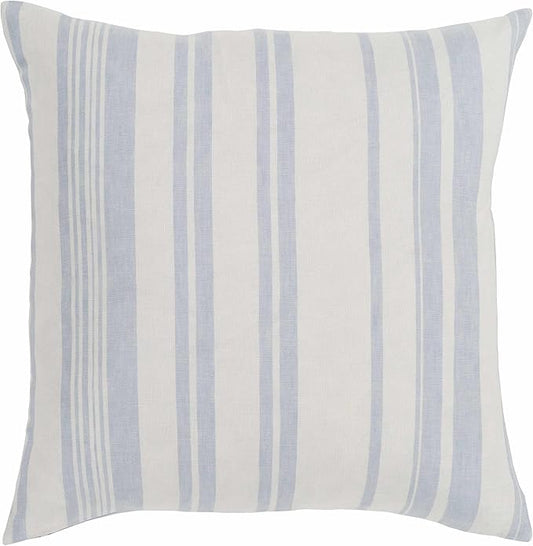Hauteloom Page Cotton Decorative Throw Pillow Cover - Modern Striped Patterned Cushion Cover - Blue Cream - 20" x 20"