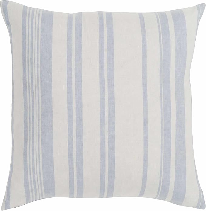 Hauteloom Page Cotton Decorative Throw Pillow Cover - Modern Striped Patterned Cushion Cover - Blue Cream - 20" x 20"
