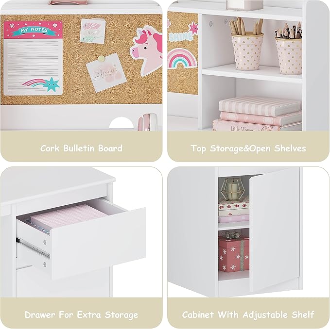 UTEX Kids Study Desk with Chair, Kids Desk and Chair Sets with Hutch and Storage Cabinet, Wooden Children Study Table, Student Writing Table Computer Workstation for 5-12 Years Old