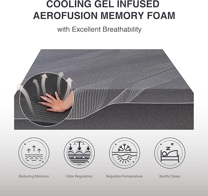 Twin XL Mattress 14 Inch Charcoal Gel Memory Foam in a Box, CertiPUR-US Certified Fiberglass Free, Cooling Mattress, Made in The USA of US Foam, 80" × 38" × 14", Medium