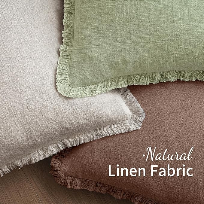 MIULEE Decorative Throw Pillow Covers Neutral Linen Fringe Throw Pillows Set of 2 Dark Coffee Boho Farmhouse Cushion Covers with Tassels for Couch Sofa Bed Living Room Spring Home Decor 20x20 Inch