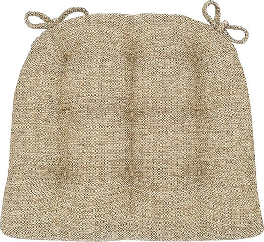 Barnett Home Decor Brisbane Camel Tweed Upholstery Chair Pads with Ties - 16.5 x 18 Size Medium Chair Pad - Latex Foam Fill, Reversible - Made in USA (Tan)
