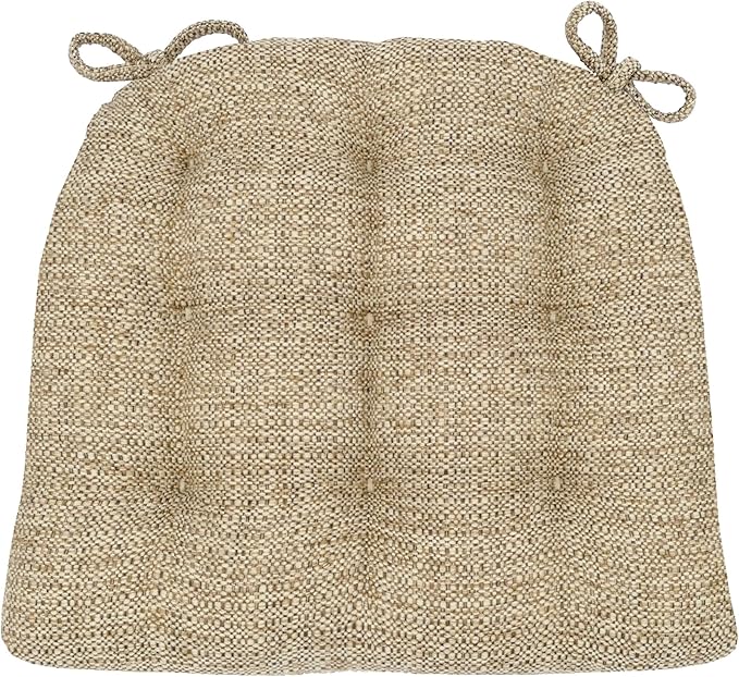Barnett Home Decor Brisbane Camel Tweed Dining Chair Cushions with Ties - 15 x 17 Size Small Chair Pad - Latex Foam Fill, Reversible - Made in USA (Neutral - Tan/Small)