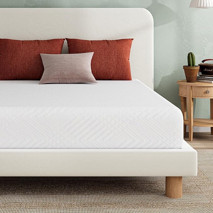 EGO White 10 Inch Queen Green Tea Memory Foam Mattress, Gel Mattress Bed in a Box, CertiPUR-US Certified, Double Mattress, 60"x80", Medium Firm