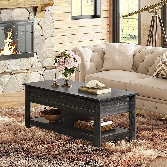WLIVE Coffee Table, 47" Lift Top Coffee Table with HiddenCompartment and 2 Storage Shelves for Living Room, Espresso