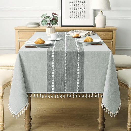 puredown® Rustic Rectangle Tablecloth, Waterproof Cotton Linen Tablecloth with Tassel, Wrinkle Free Farmhouse Table Cloths for Kitchen Dining Outdoor, 55"x102",8-10 Seats, Gray