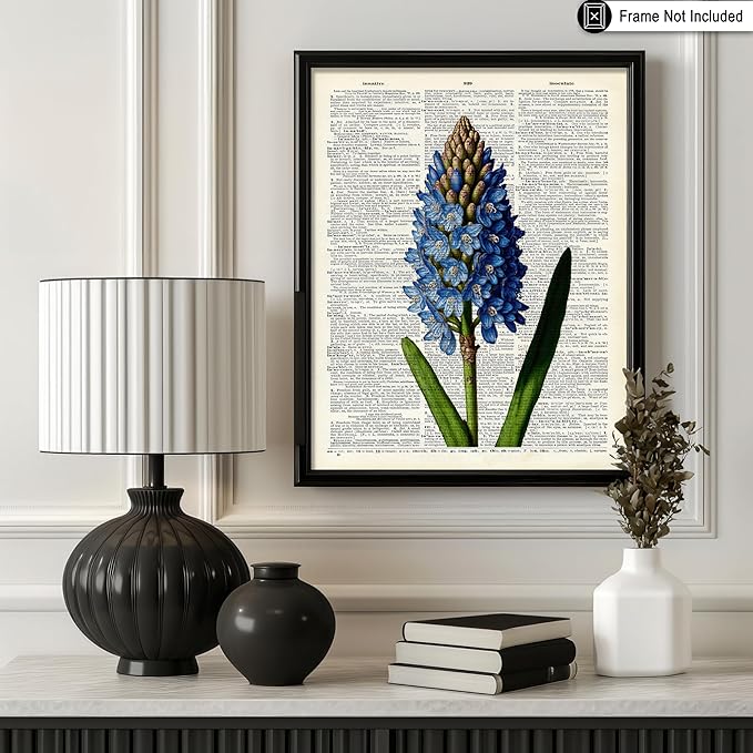 Poster Master Dictionary Art Poster - Blue Hyacinth Print - Flower Art - Floral Art - Gift for Men, Women & Florist - Minimal Decor for Bedroom, Office, Dorm or Flower Shop, 24x32 Unframed Wall Art