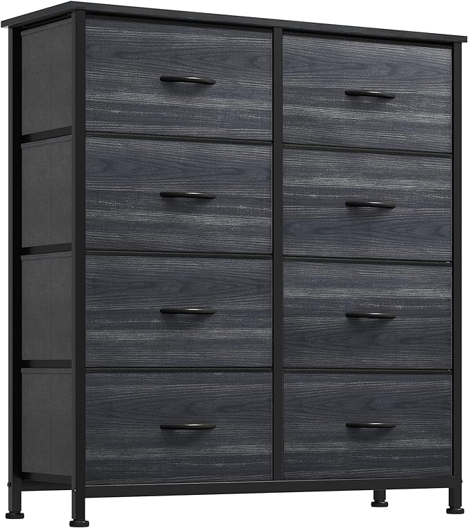 DWVO Dresser with 8 Drawers - Fabric Storage Tower, Organizer Unit for Bedroom, Hallway, Closets - Sturdy Steel Frame, Wooden Top & Easy Pull Fabric Bins