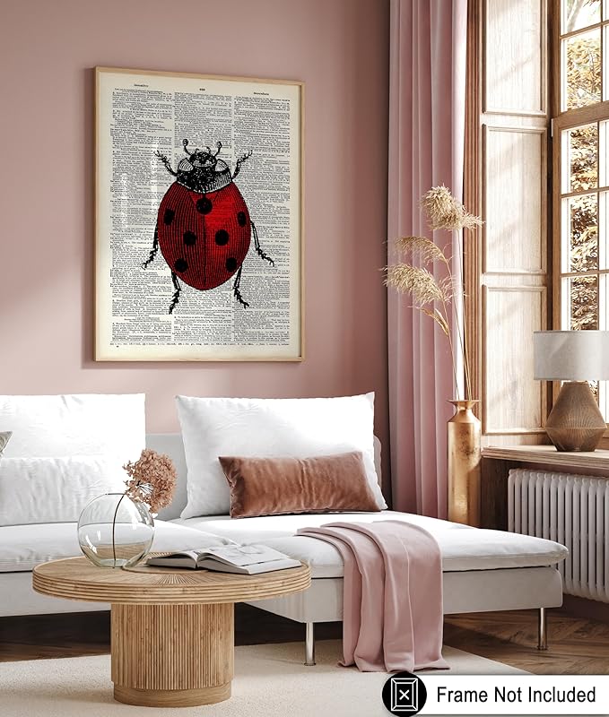 Poster Master Dictionary Art Poster - Retro Ladybug Print - Insect Art - Red Bug Art - Gift for Men, Women & Animal Lover - Minimal Decor for Living Room & Kid's Room, 24x32 Unframed Wall Art
