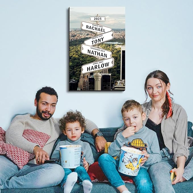 [Design 2025] Personalized Family STreet Sign Multi-Names Canvas, Custom Name And Date Street sign Canvas Print, Crossroads Street SIGN Gift For Family, Custom Name Intersection Sign Poster Wall Art