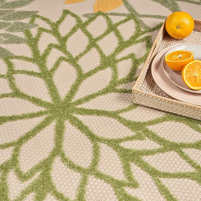 Nourison Home Aloha Tropical Indoor/Outdoor Green Multicolor 5'3" x 7'5" Area Rug, Easy Clean, Non Shedding, Bed Room, Living Room, Dining Room, Backyard, Deck, Patio (5x7)