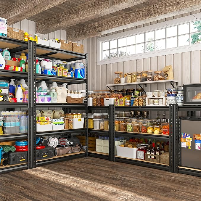 REIBII Storage Shelves 2020LBS Garage Shelving Heavy Duty 5 Tier Metal Shelving Adjustable Metal Shelf 59.8" H Pantry Shelf for Kitchen Warehouse Basement 28" W x 12" D x 59.8" H, Black