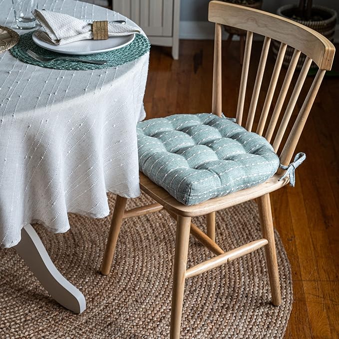 Barnett Home Decor Avante Spa Dining Chair Cushions - 16.5 x 18 Size Medium Chair Pad - Latex Foam Fill - Reversible - Made in USA (Aqua Stripe)