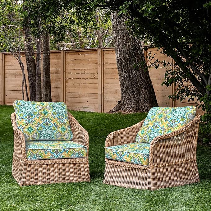 Outdoor Deep Seat Cushions Set 24 x 24 Inch for Patio Furniture,Water Resistant Chair Cushions Replacement Includes Seat Cushion & Back Pillow for Couch Sofa, Wicker Chair - Damask Green