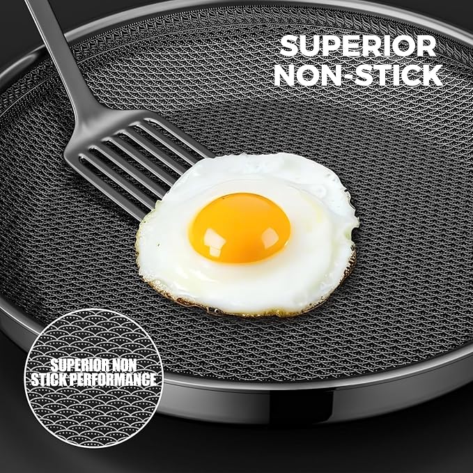 Non Stick Frying Pans,Hybrid Nonstick 12 Inch Frying Pan,Stay-Cool Handle,PFAS PFOA PTFE Free,Dishwasher-Friendly,Nonstick Frying Pan,Oven-Safe,Works on Ceramic and Gas Cooktops