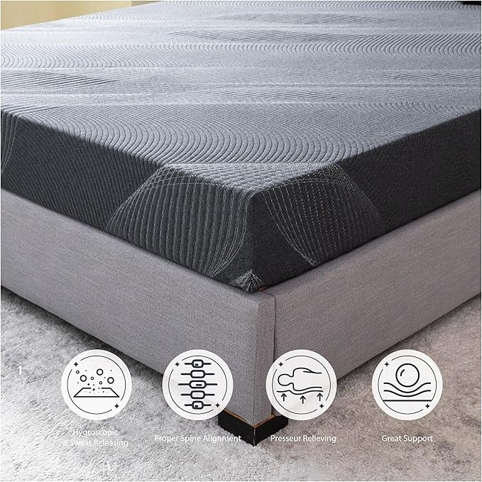 Twin Mattress 8 Inch Charcoal Gel Memory Foam Mattress in a Box, CertiPUR-US Certified, Fiberglass Free Cooling Mattress, Twin Size Mattress for Kids, 75" × 38" × 8", Medium