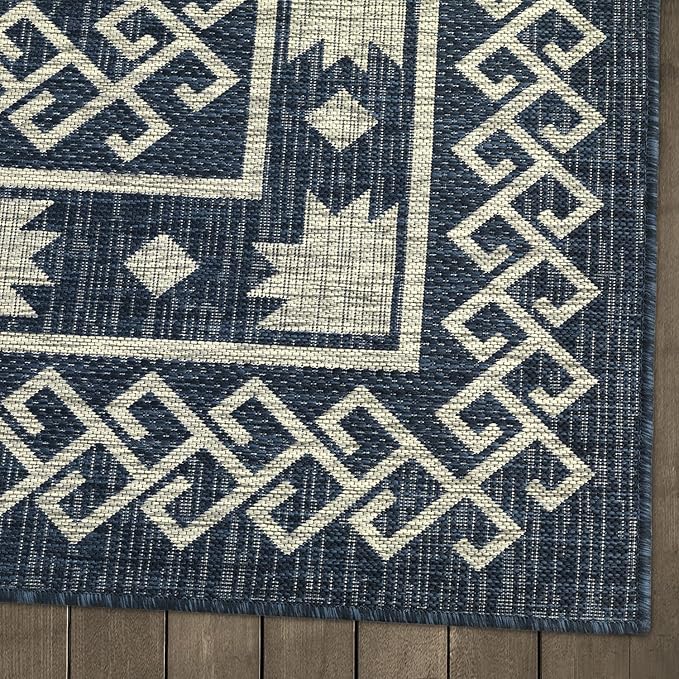 Antep Rugs Patio 6x9 Outdoor/Indoor Southwest Aztec Native Area Rug (Blue, 6'7" x 9')