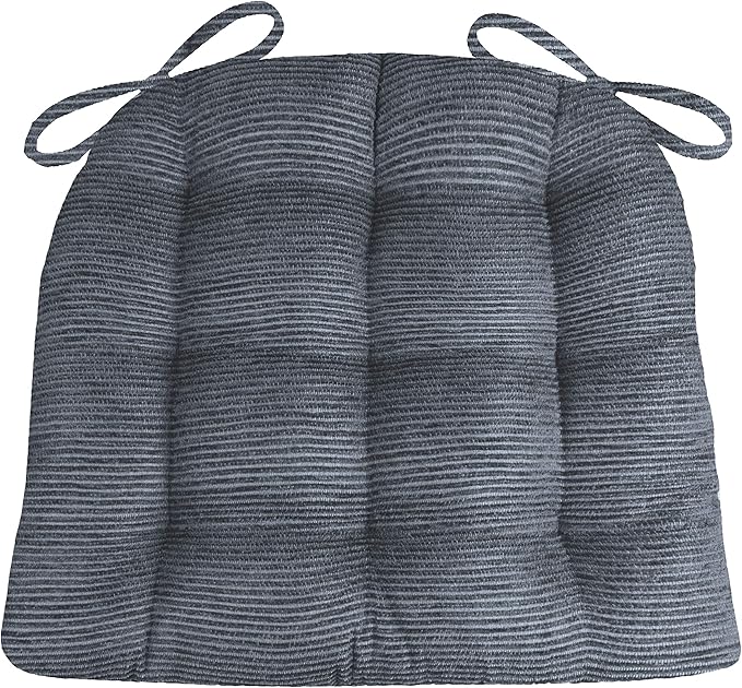 Barnett Home Decor Chenille Rib Slate Grey Dining Chair Cushion with Ties - 15 x 17 Size Small Chair Pad - Latex Foam Fill, Reversible - Made in USA (Gray/Small)