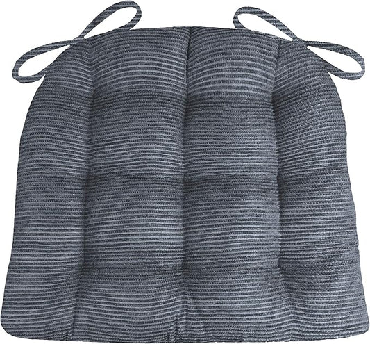 Barnett Home Decor Chenille Rib Slate Grey Dining Chair Cushion with Ties - 15 x 17 Size Small Chair Pad - Latex Foam Fill, Reversible - Made in USA (Gray/Small)