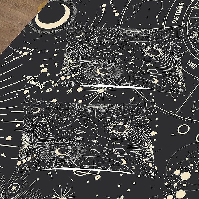 Tailor Shop Sun and Moon Comforter Sets for Kids Boys Teens,Stars Space Psychedelic Bedding Set Full Size,Sun and Moon Bedding Boho Mandala Comforter Sets with 2 Pillowcases