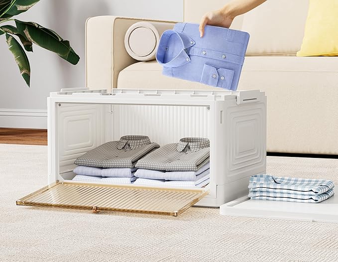 Closet Organizers and Storage 93Qt 3 Pack Closet Organizer Boxes for Clothes Stackable Storage Bins Foldable Storage Box for Clothes/Office Supplies/Snacks(31Qt X 3)