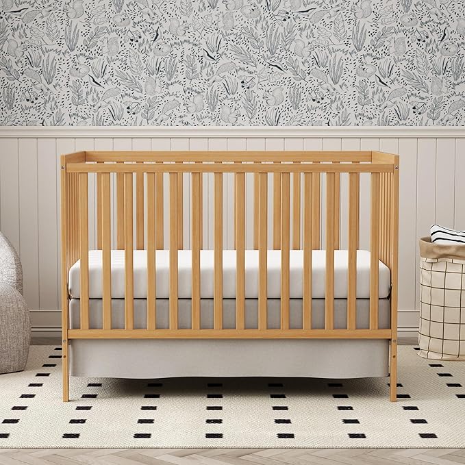 Baby Crib 5-in-1 Convertible, Wooden Nursery Cribs Converts to Toddler Bed, Daybed and Full Size Bed, 3 Adjustable Base, Non-Toxic Finish (Natural)