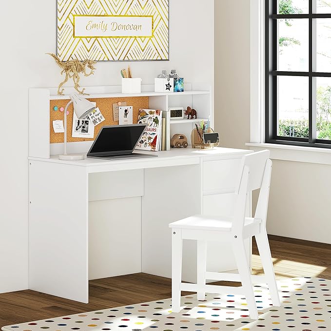 UTEX Kids Study Desk with Chair, Kids Desk and Chair Sets with Hutch and Storage Cabinet, Wooden Children Study Table, Student Writing Table Computer Workstation for 5-12 Years Old