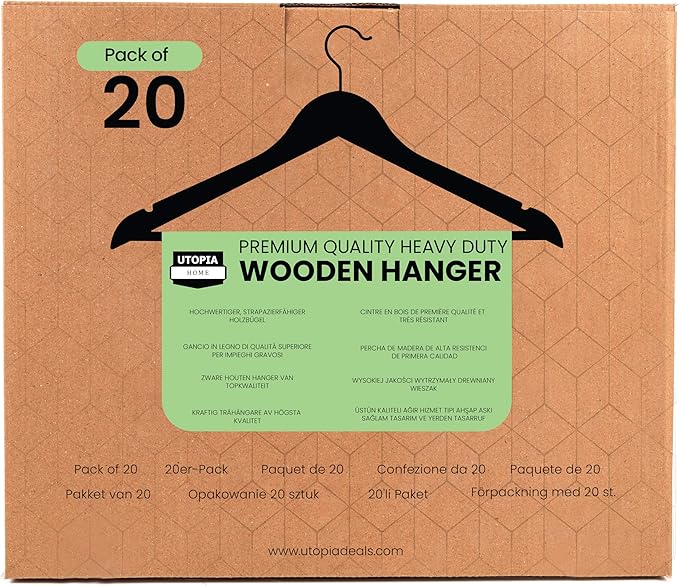 Utopia Home Premium Wooden Hangers 20 Pack - Durable & Slim Coat Hanger - Suit Hanger with 360-Degree Rotatable Hook - Wood Hangers with Shoulder Grooves (Natural Color)