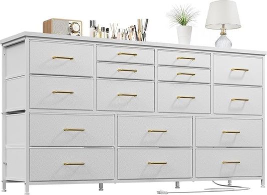 EnHomee Dressser for Bedroom Dresser with 16 Drawers TV Stand for Bedroom for 60" TV Long Dressers & Chests of Drawers Large Dresser with Charging Station, 51.5" W*11.7" D*34.6" H, White