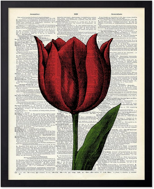 Poster Master Dictionary Art Poster - Tulip Print - Red Flower Art - Floral Art - Gift for Men, Women & Florist - Minimal Decor for Living Room, Bedroom, Dorm or Flower Shop, 11x14 Black Framed