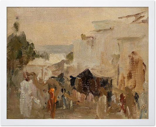 Poster Master Vintage The Bazaar Painting Poster - Retro Street in Udaipur Print - India Art - Cityscape Art - Farmhouse Art - Abstract Art - Office or Living Room Wall Decor, 8x10 White Framed