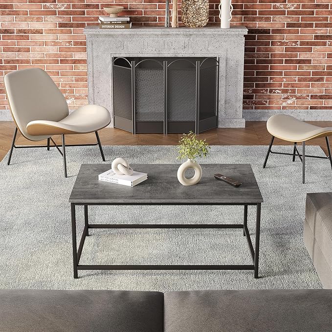 SAYGOER Small Coffee Table Modern Coffee Tables Open Design Rectangular Minimalist Center Table for Living Room Home Office, Easy Assembly, 39.37x19.69 x17.72, Gray Black