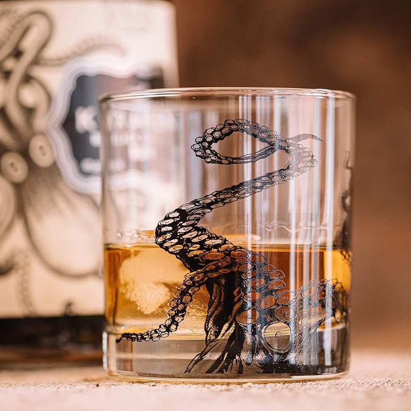 Octopus Tentacle Whiskey Glasses - Set of Two 11oz. Old Fashioned Glasses with Gift Box