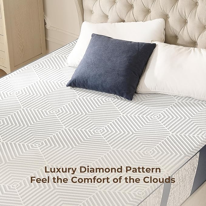 Queen Mattress,12 Inch Gel Memory Foam Mattress Queen Size, for Pressure Relief & Spine Support, Diamond Pattern Design, Medium Feel, CertiPUR-US Certified