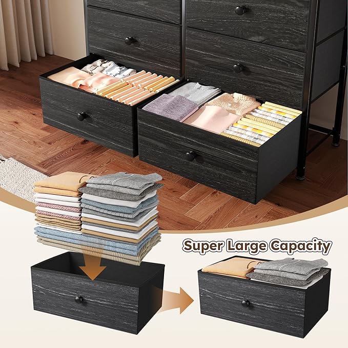 Dresser for Bedroom with 12 Drawers Tall Dressers for Bedroom Fabric Dressers & Chest of Drawers with Sturdy Metal Frame, Wood Top, for Woman, Closet, 40.6" W x 11.8" D x 44.5" H (Charcoal Black)